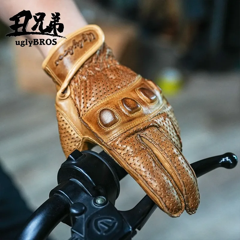 uglybros UBG-588 Motorcycle Riding Gloves Vintage Motorcycle gloves Summer breathable horsehide anti-fall touch screen