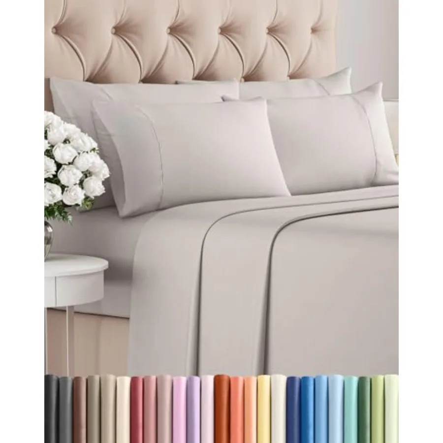 

Комплект постельного белья Queen из 6 предметов - комфортный, дышащий и охлаждающий - ультрамягкий комплект постельного белья класса люкс для отелей с глубокими карманами 8-16 дюймов - 1 плоское простыня