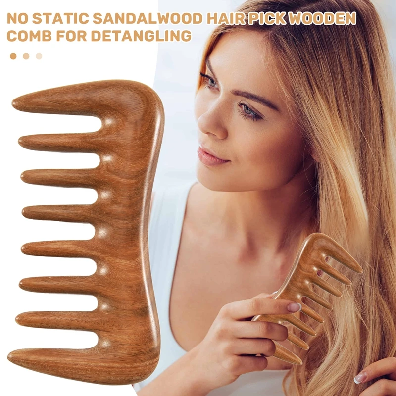 Wide Tooth Hair Comb - Natural Wood Comb for Curly Hair - No Static Sandalwood Hair Pick Wooden Comb for Detangling