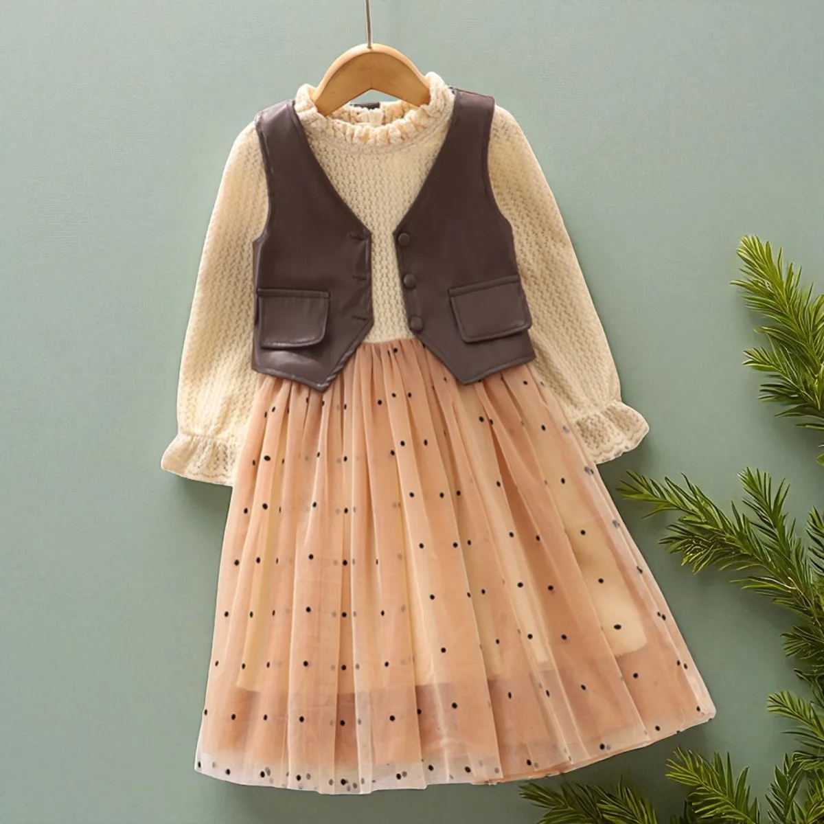 

Back to School Uniform Girls Dress Set Kids Outfits Baby Girls Tracksuit Vest & Lace Dress Teens Kids Suit Costumes 6 8 10 12 Y