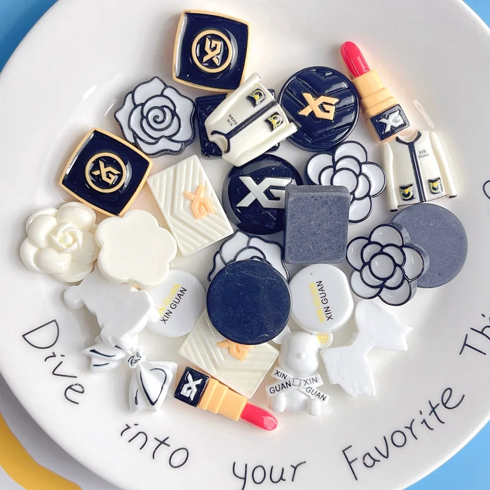 10pcs Luxury Fashion Series Resin Cabochon Flat Back DIY Art Supply Decoration Charm Craft Hair Bow Accessories Phone Case Decor