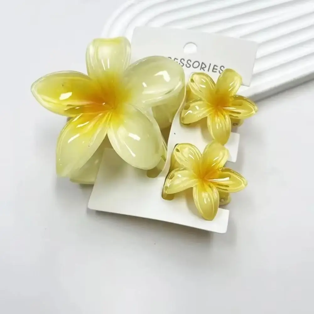 3Pcs/Set New Gradient Hair Claws Sweet Flower Acrylic Hawaiian Flower Hair Clip Plumeria Flower Clamp Hairpin Beach