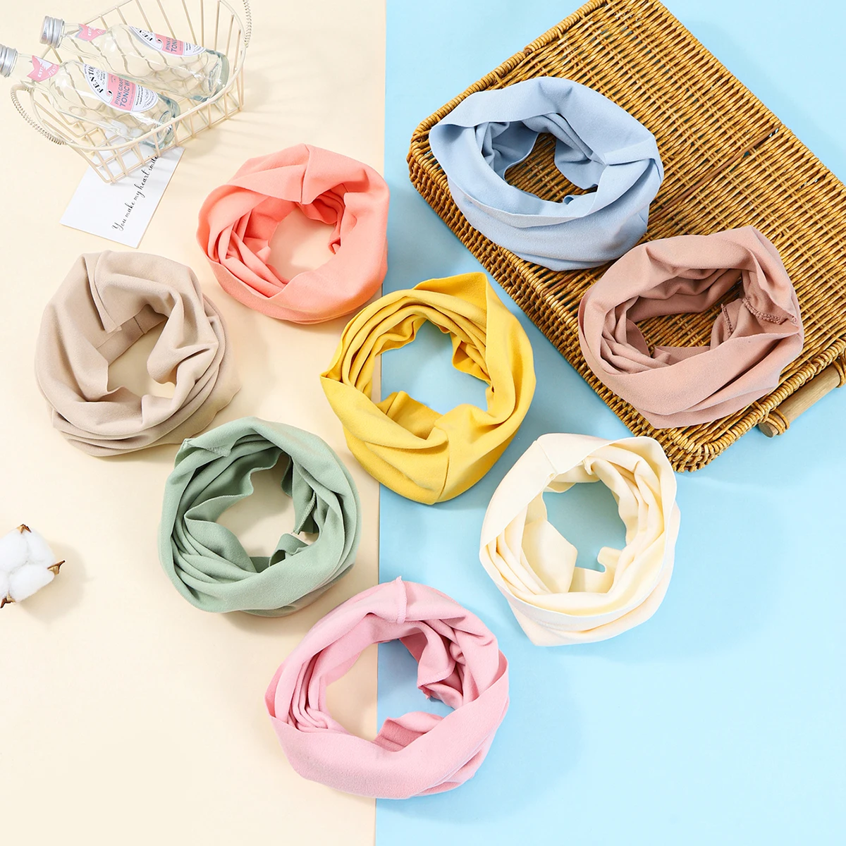 Kids Cotton Scarf Multipurpose O Neck Ring Scarf Solid Print Children Autumn Winter Warm Windproof Scarves For Boys Girls