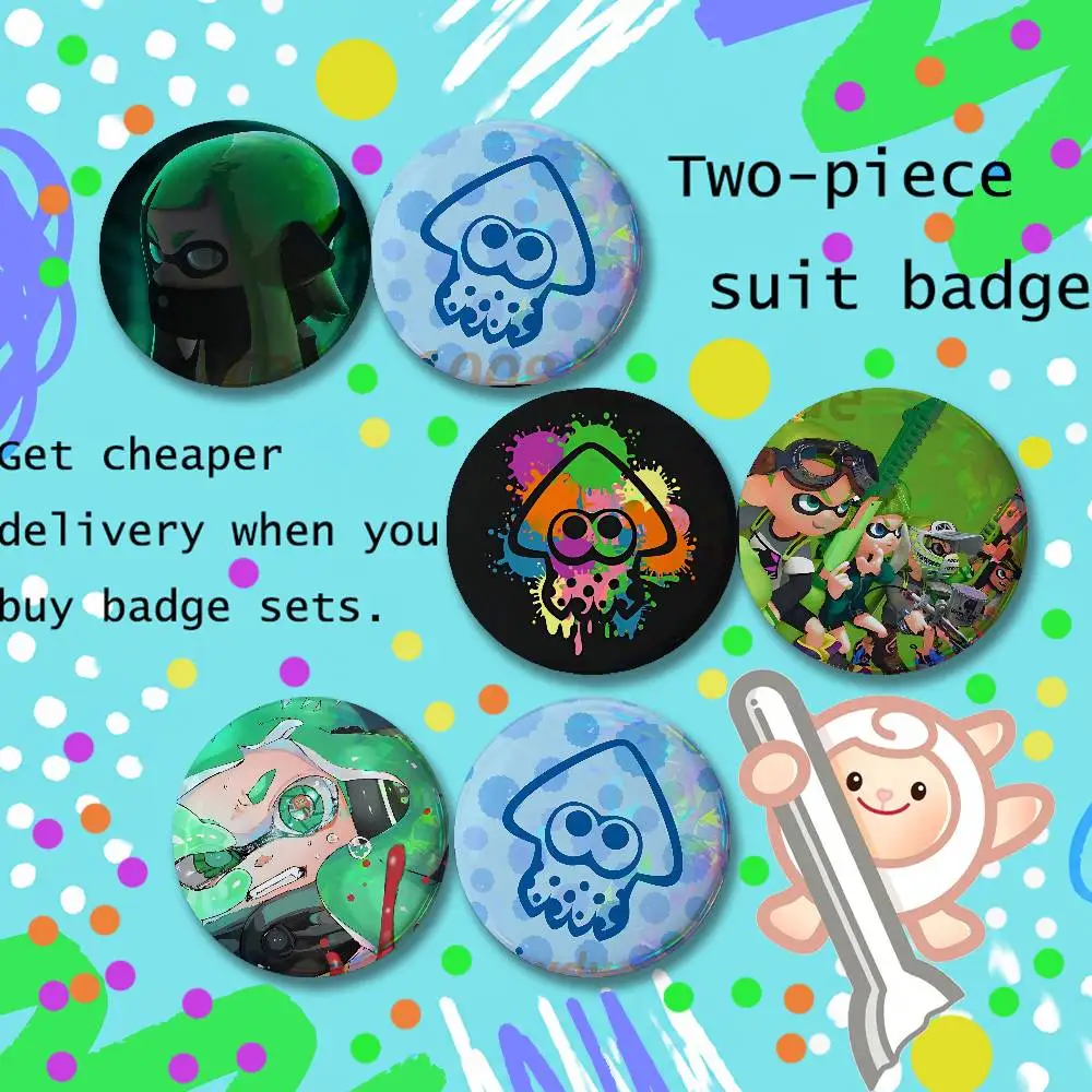 Aesthetic Round Brooch 2-piece Set Cartoon Enamel Pins Trendy for souvenir gift Merch S-SplatoonS Hero Inkling Clothing Decor