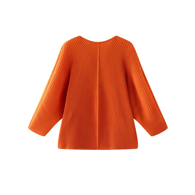 Miyake T-shirt plissé femmes haut 2025 printemps et automne saison col en v ample et élégant Niche à manches courtes T-shirt femmes