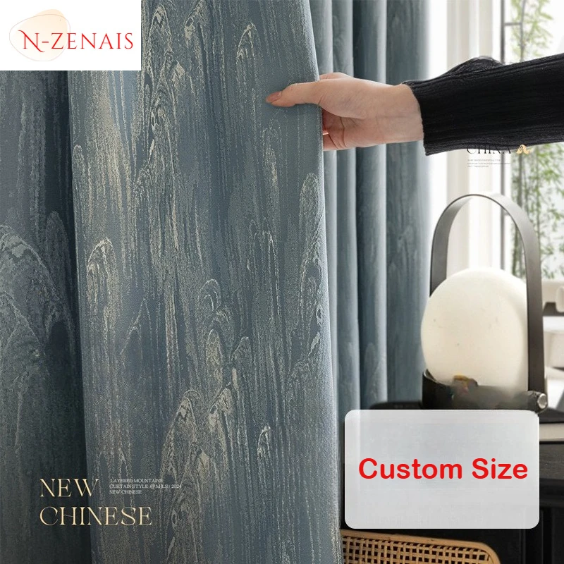 Custom Size ！！European Landscape Jacquard High Precision High Shading Light Luxury Gilt Blackout Curtains for Bedroom