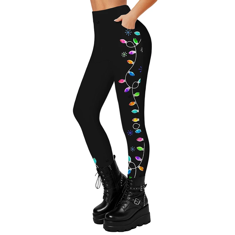 Dressfo New Women's Pants Holiday Leggings Christmas Elements Print Skinny Leggings
