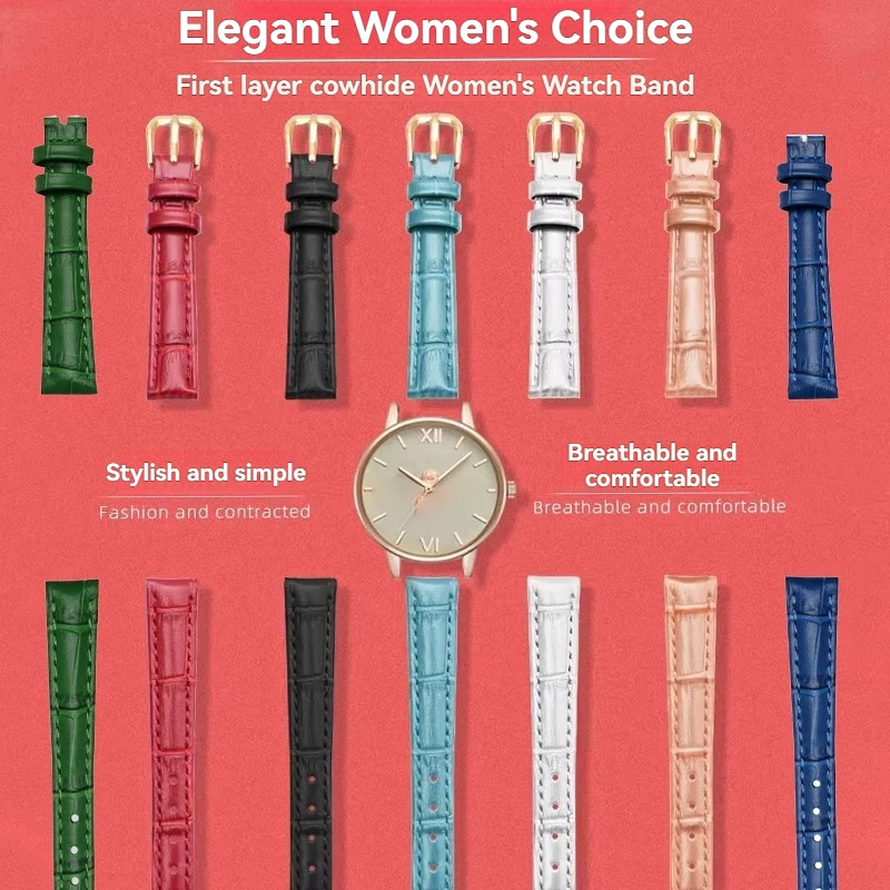 

Ремешок из воловьей кожи для женщин, женский браслет, зеленый, красный, королевский синий, прочный ремешок для часов 10 мм, 12 мм, 14 мм, 16 мм, 18 мм для любых часов