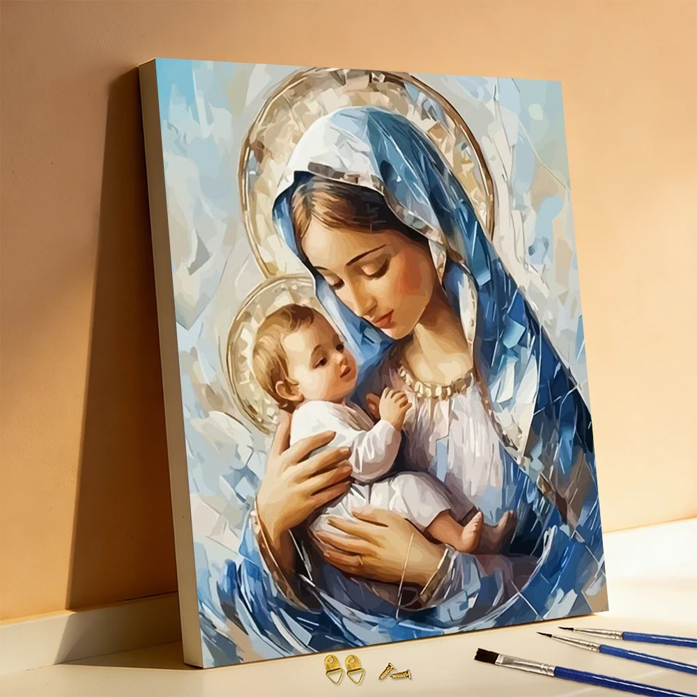 Huacan Malen nach Zahlen: Maria und Jesus – DIY-Religionsmalerei, digital bedrucktes Ölgemälde, handgemaltes christliches Geschenk