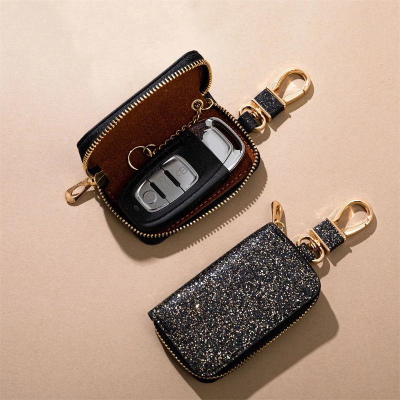 PU Key Pouch Zipper Key Holder Organizer Car Key Bag Wallet Keychain Fashion Simple Key Case Bag Men Women Car Key Protect Cover