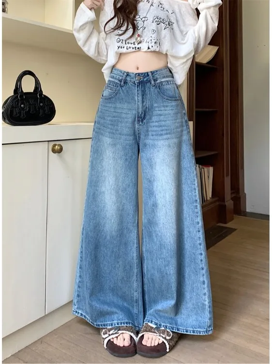 

American Retro Embroidered Wide Leg Jeans Women's Spring 2026 Casual Loose Slim High Waist Versatile Long Pants