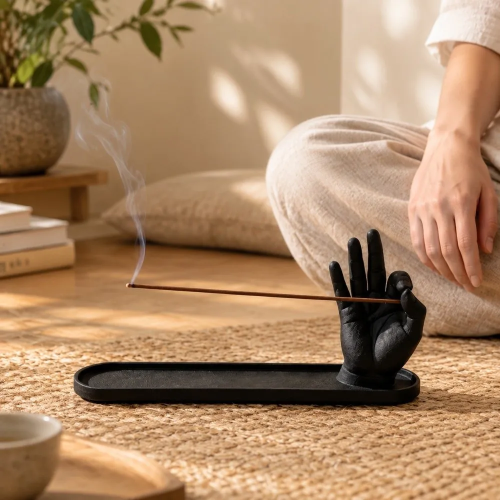 3D Printed OK Hand Incense Holder Decorative with Tray Hand Gesture Incense Burner Plastic Hand Shape Incense Holder Meditation