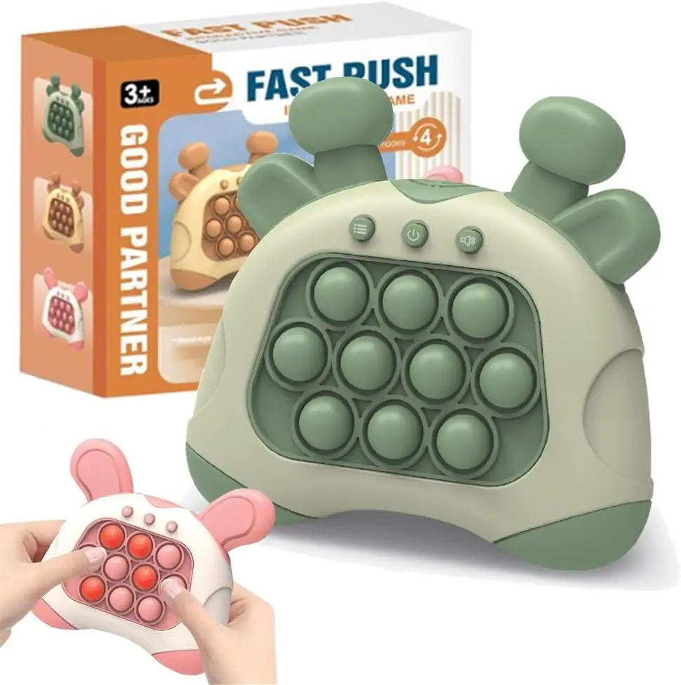 Quick Push Pop Game Electronic Fidget Toy Light Up Bubble Handheld Console 4 Modes Sensory Stress Relief Puzzle Dino Green Gift