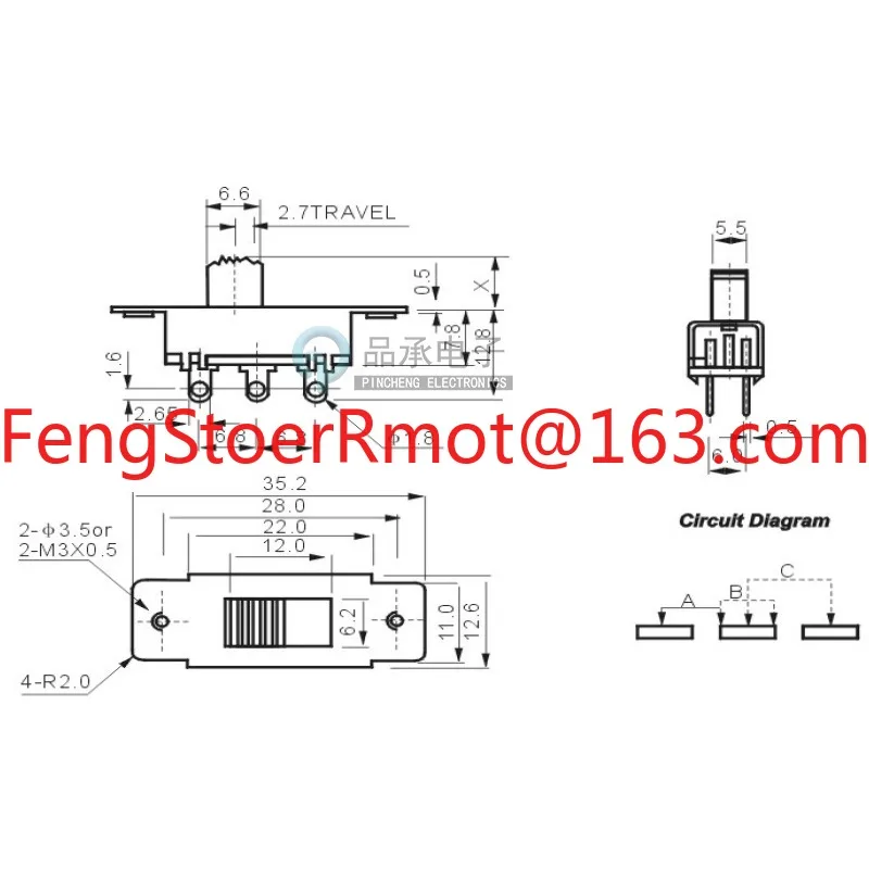 Car refrigerator toggle switch high current, hot and cold 3rd/2nd gear, vacuum cleaner slide switch 6 feet positive and reverse