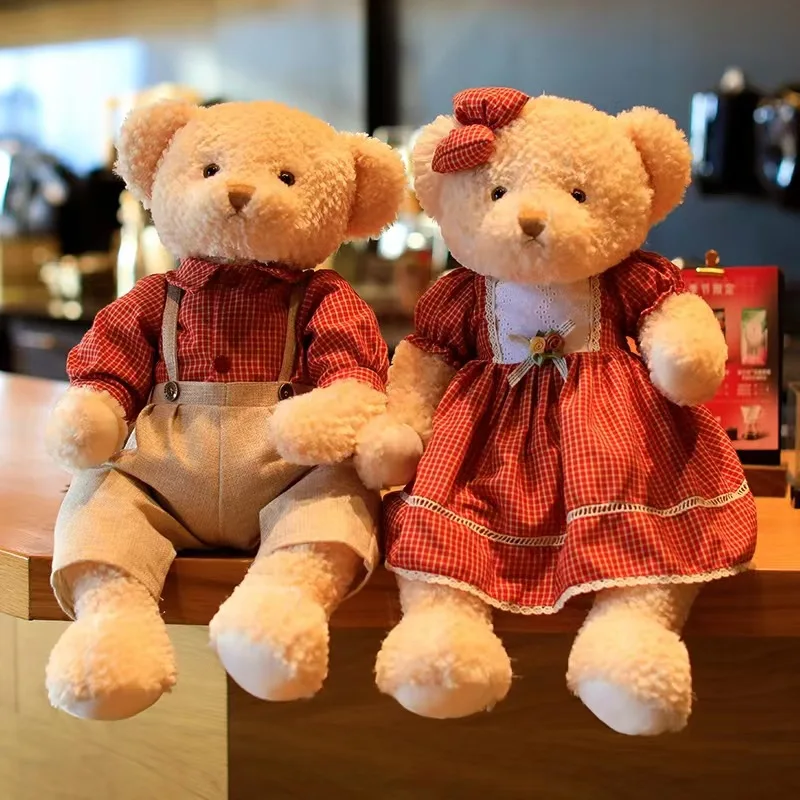

A pair 45cm Cute Couple Teddy Bear With Cloth Chinese Wedding Bed Crushers Wedding Gifts