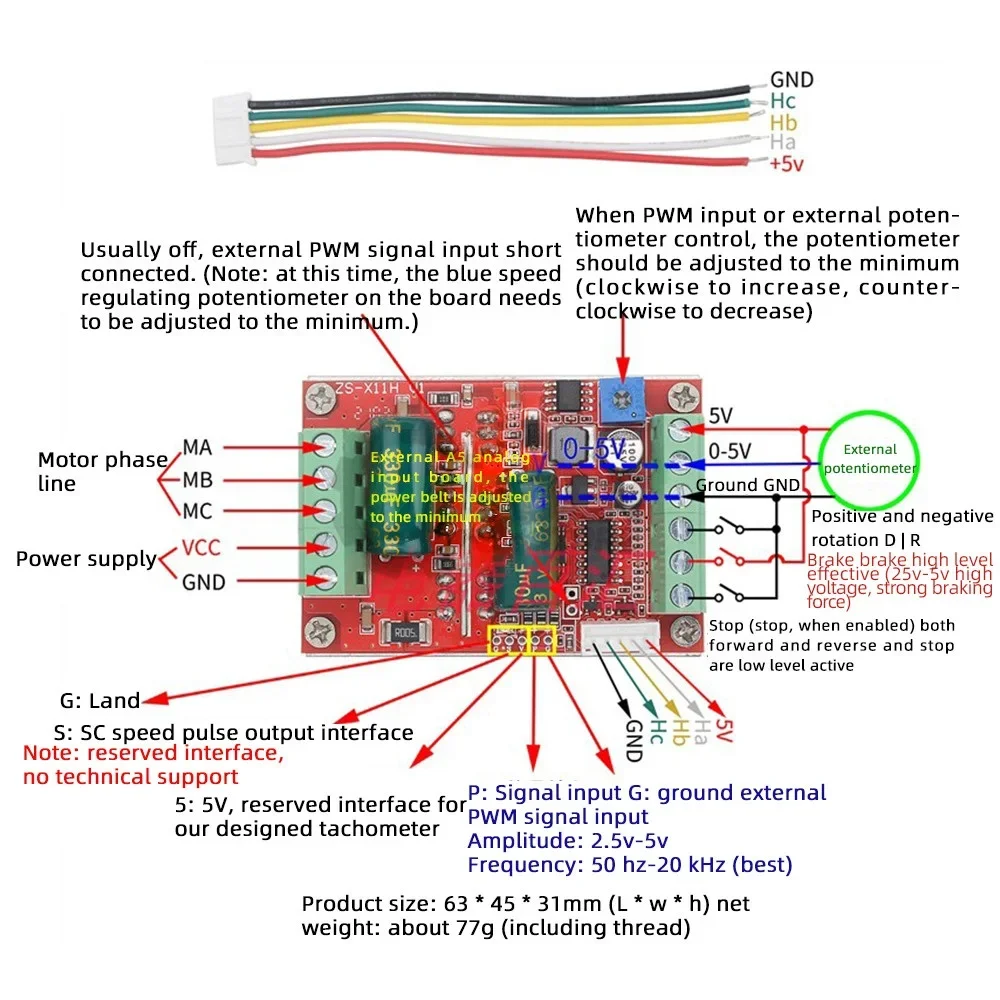 DC 6-60V 16A 400W 3 Phases Hall Brushless Motor Controller Board BLDC PWM PLC Driver Module With Forward/Reverse/Brake Function