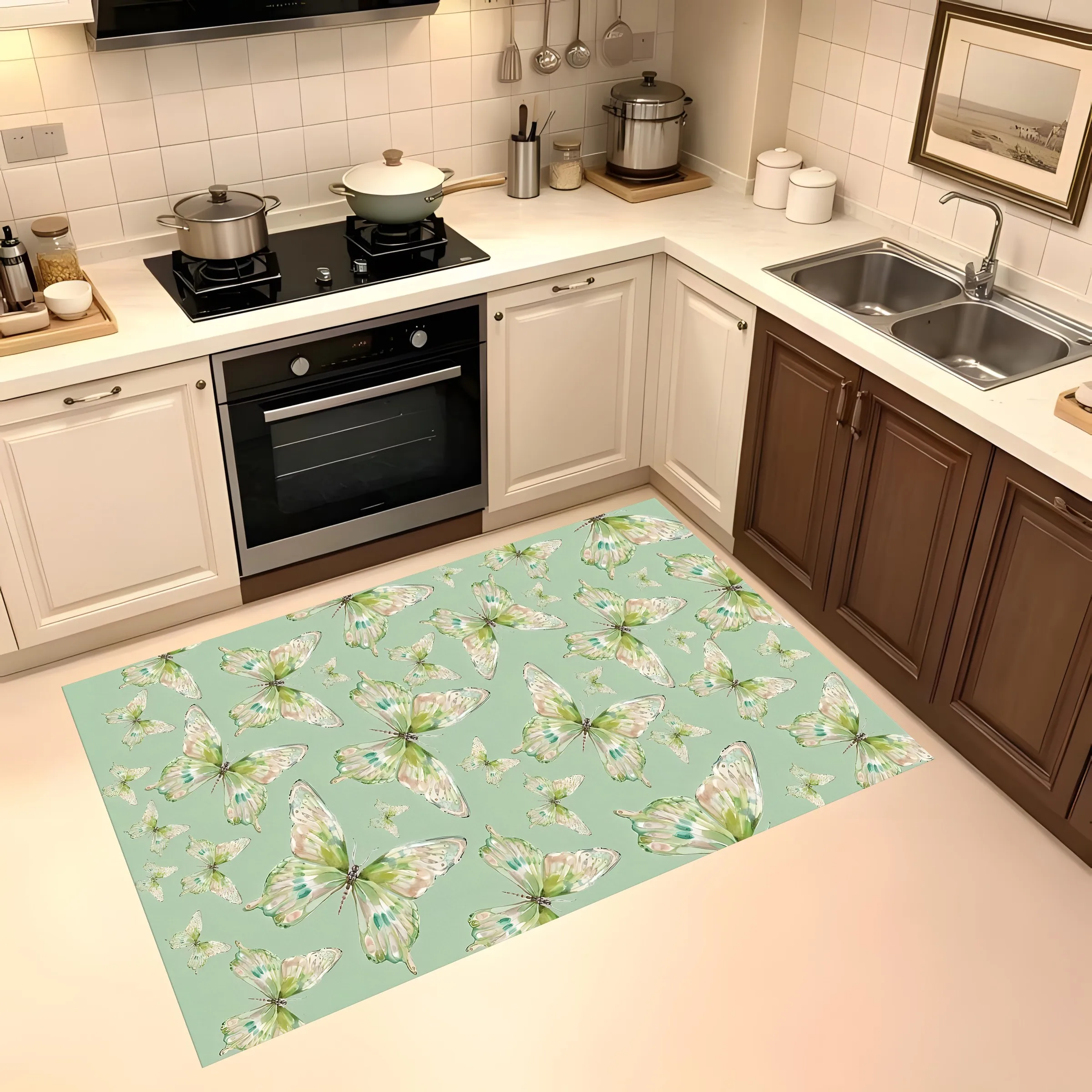 Light Green Watercolor Butterfly Print Rug Soft Velvet Area Carpet Living Room Bedroom Home Decor