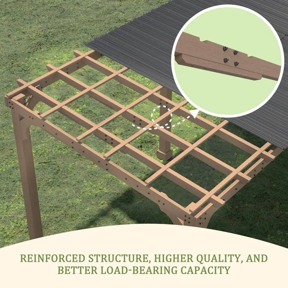 10x20 FT Wooden Grill Gazebo with Sloping Metal Roof, 2 Full Size Grills, BBQ Canopy for Outdoor Patio, Lawn, Garden, Brown