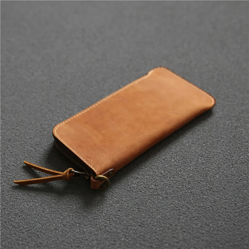 100% Genuine Leather Wallet For Men Male Real Cowhide Vintage Handmade Long Slim Zipper Clutch Men\'s Purse Card Holder Phone Bag