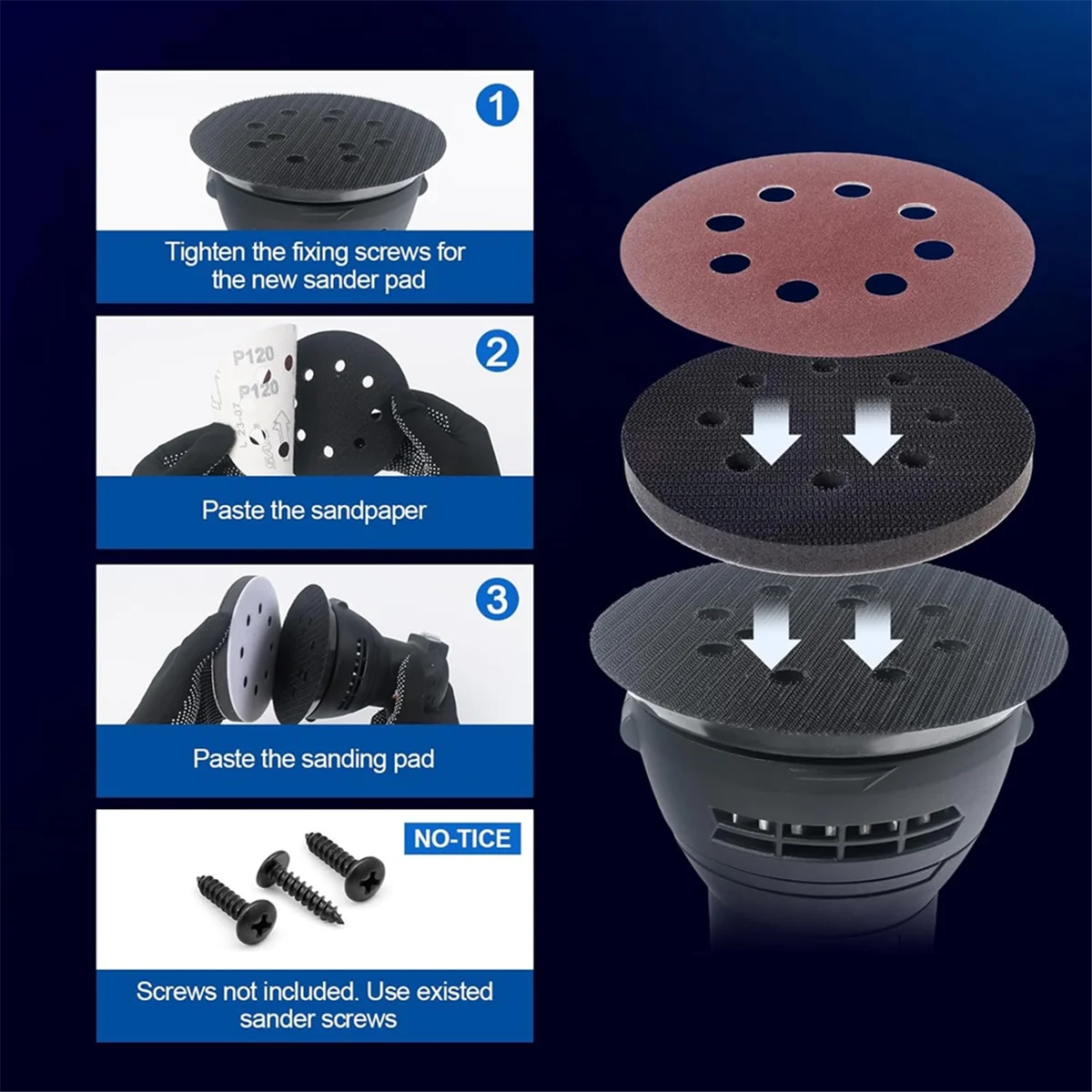 Orbital Sander Replacement Pad, 4 PCS 5 Inch Hook & Loop Sanding Pads, Metal Parts for XOB01Z BO5041/K BO5030/K BO5031