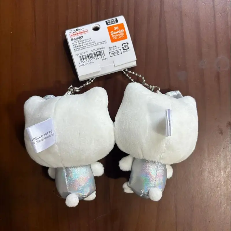 Kawaii Hello Kitty Silver Plush Toys Sticker Keychain Creative Backpack Bestie Pendant Soft Stuffed Doll Girl Birthday Gift