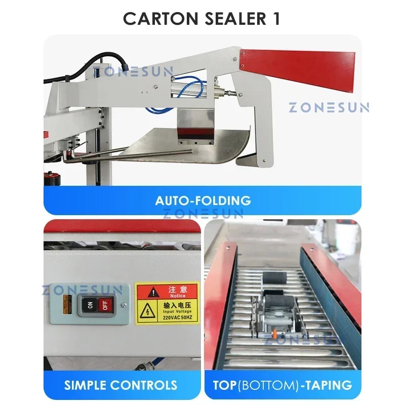 ZONESUN ZS-CSPM1 Automatische Kartonsiegelungsmaschine, Gehäuse, Klebeband, Umreifung, Verpackungsausrüstung, Boxesystem-Produktionslinie