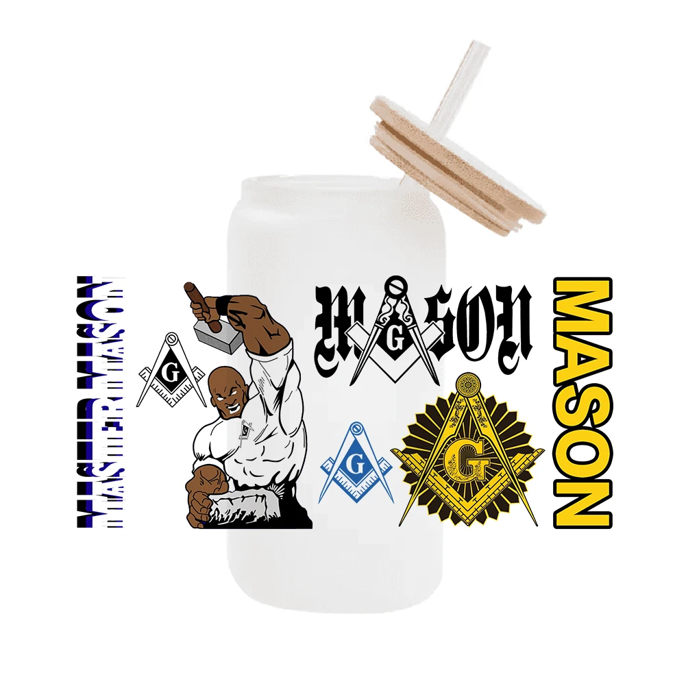 Mason Masonic Fraternity Pattern UV DTF Transfer Sticker Waterproof Transfers Decals For 16oz Glass Cup Wrap Stickers