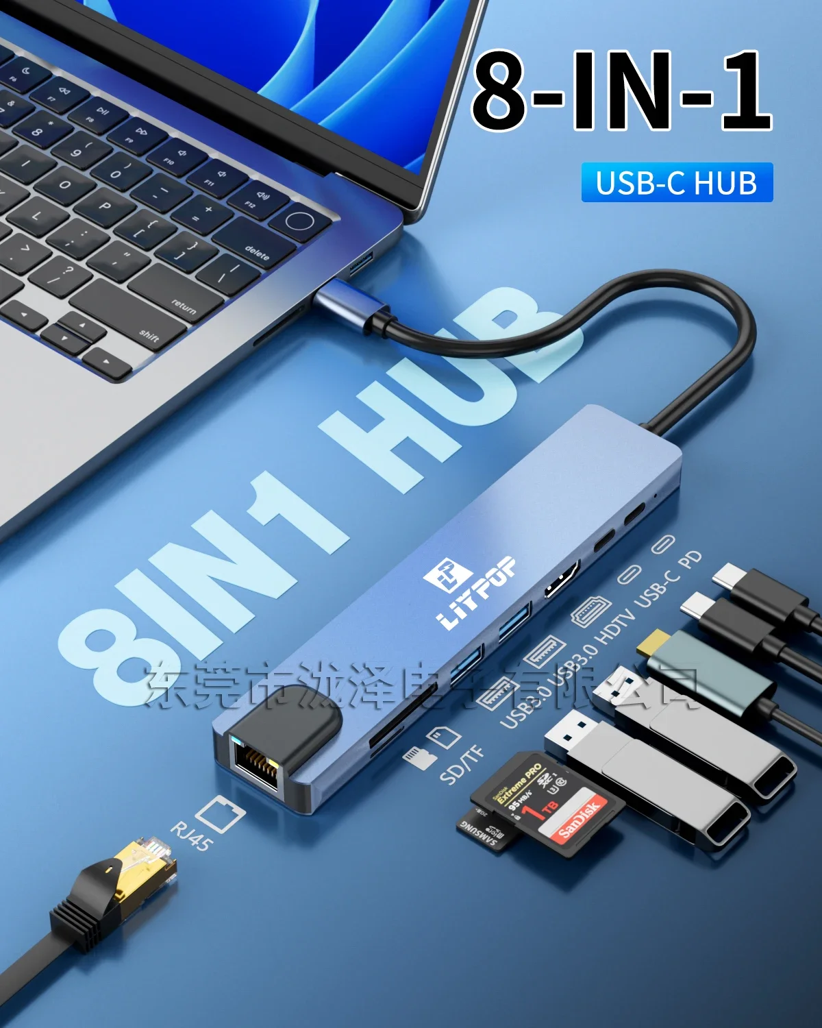 

8 in 1 Laptop Docking Station with 4K HDTV RJ45 Ethernet 100/1000Mbps SD/TF Card Reader USB 3.0/2.0 PD 100W USB C for Laptop MAC