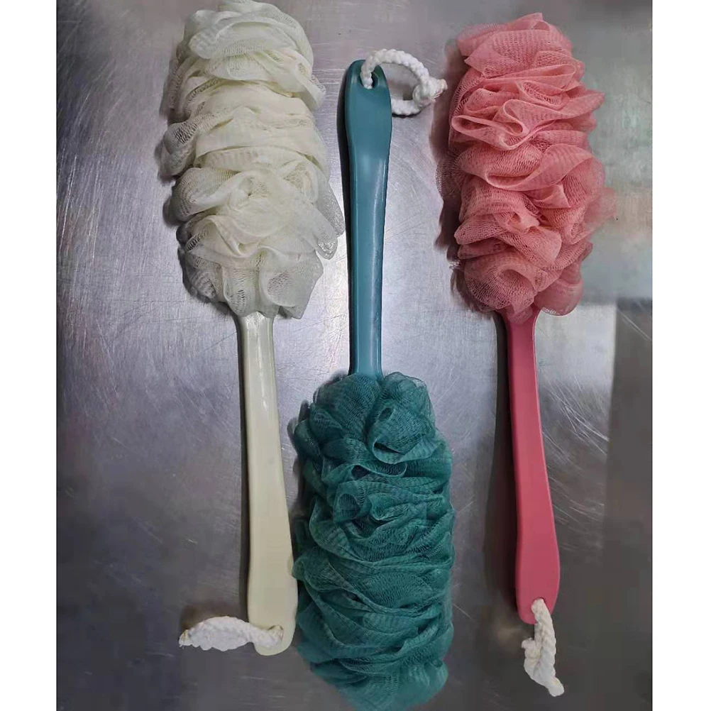 

3pc Bath Gauze Shower Ball Soft Lather Exfoliating Scrub Body Eco Friendly Material Long H Wooden Bath Rubbing Towel