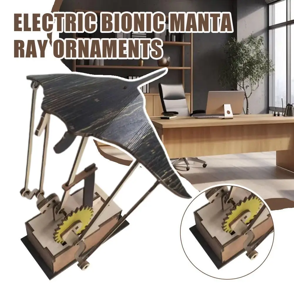 1pcs Electric Bionic Manta Ray Ornament Handmade Wooden 3D Home Retro Desktop Decoration High Quality Lifelike Gift