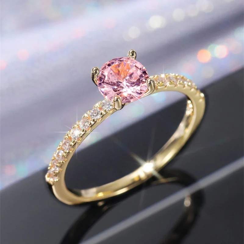 Huitan Klassisches 4-Krallen-Design, rund, Zirkonia, für Damen, Hochzeit, Verlobungsringe, 3 Farben erhältlich, zurückhaltender Brautschmuck, heißer Verkauf – Detail 10