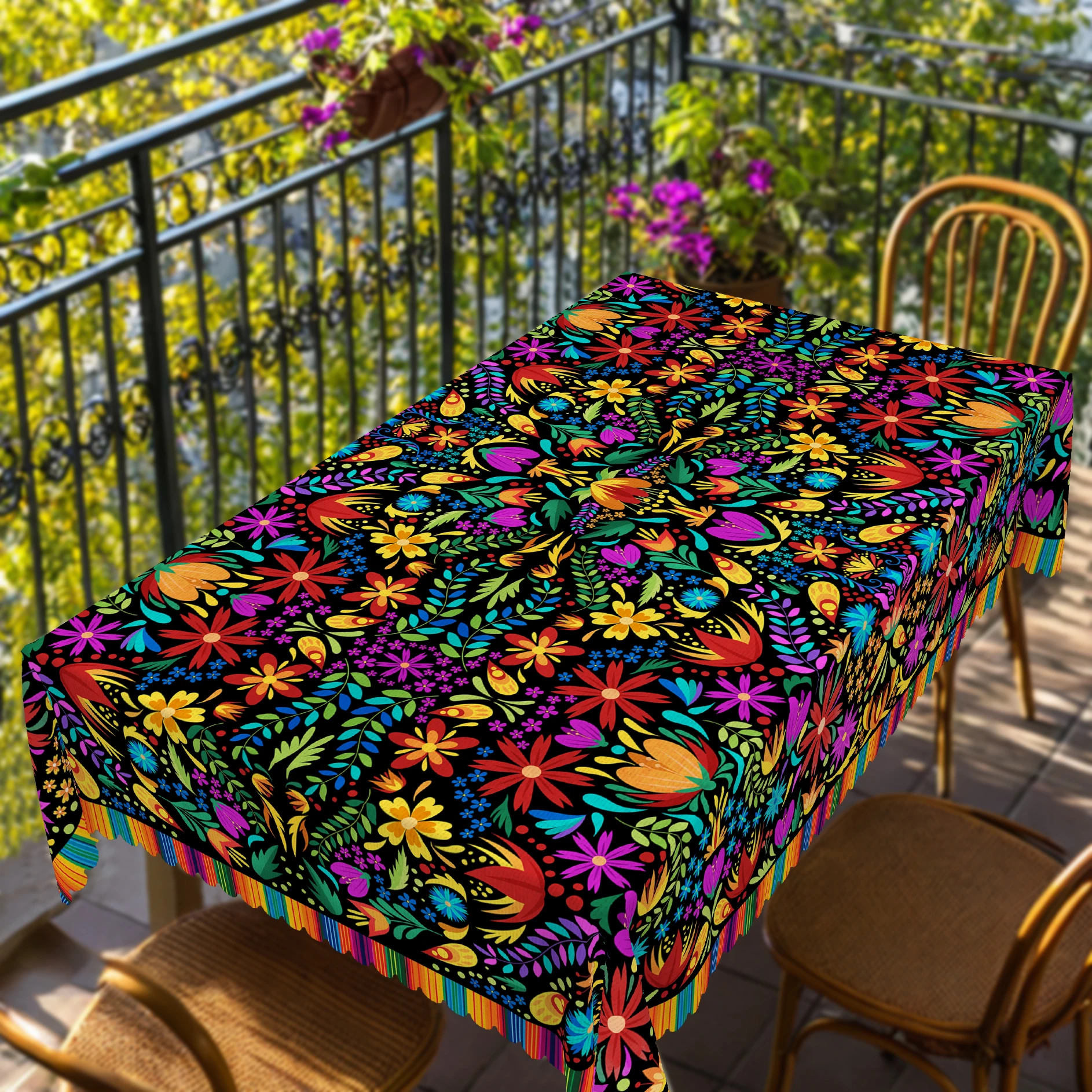 1 Piece Cinco De Mayo Party Decoration, Mexican Style Decorative Tablecloth, Floral and Bird Pattern Printed Tablecloth, Embossed Edge Craftsmanship, Suitable for Daily Family Party Decorations, Cinco De Mayo Home Decoration