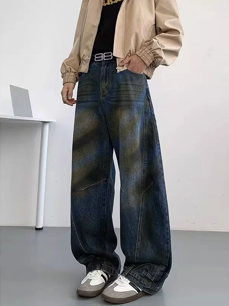 

Retro American Sle Wide Leg Jeans Men's Casual Waed out Autumn Winter High Street Faion Loose Fit Long Pants