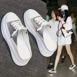 Comemore 2022 New Summer Women Shoes Flat Sneakers Women Casual Comfortable Woman White Shoe Half Slippers Platform Without Heel