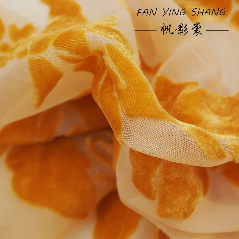 2025 The Yellow Abstract Flower Burnt Out Velvet Fabric For Dress Telas Para Costura Tissus Couture ткань Cloth Material