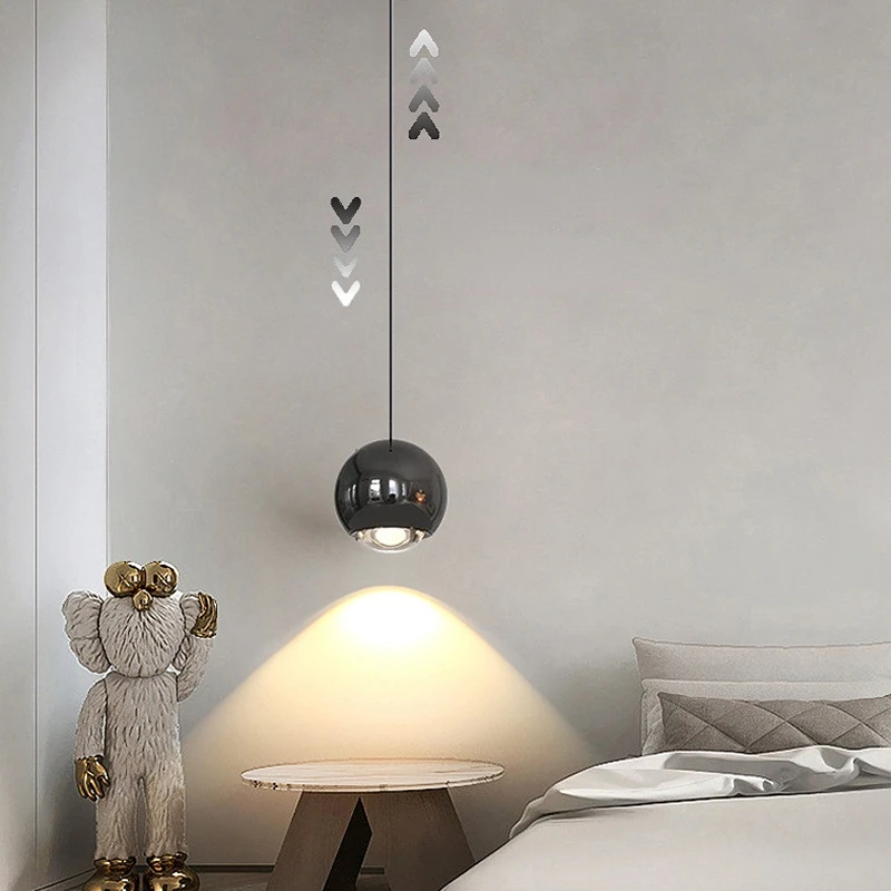 Modern LED Ball Pendant Lamp Minimal Bedroom Bedside Lifting Pendant Hanigng Lights Designer Minimal Ball Adjustable Lighting