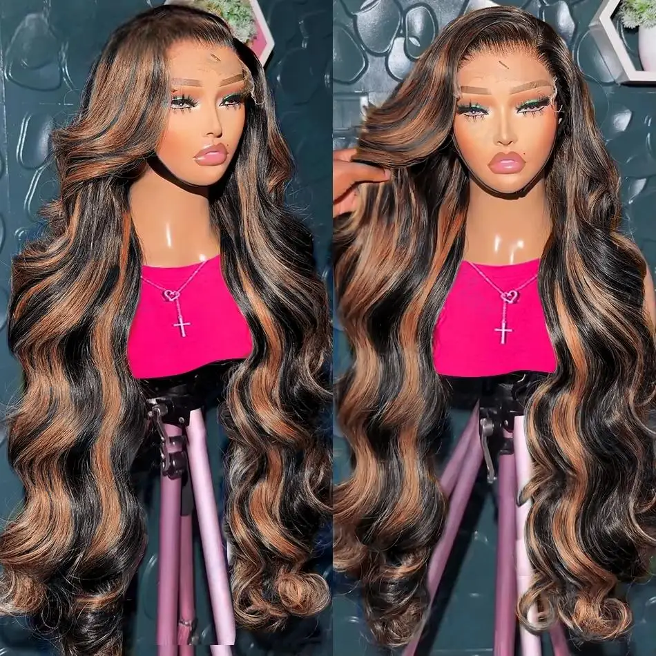 Ombre Highlight Lace Front Wig 13x4 Human Hair 30Inch 1B/30 Black Brown 13x6 Body Wave Wigs Transparent Lace Brazilian For Women