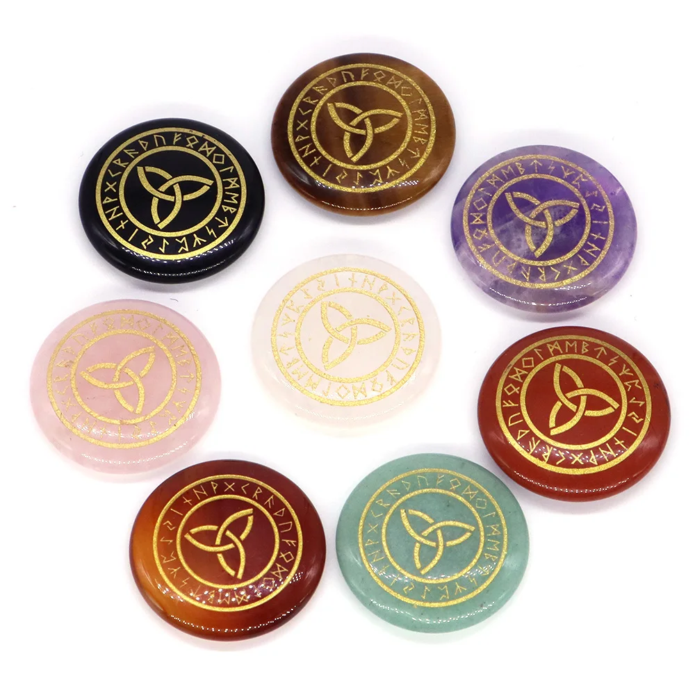 30mm Round Shape Chakra Crystal Mysterious Runes Natural Energy Reiki Stone for Geometry Magic Array Yoga Meditation Divination