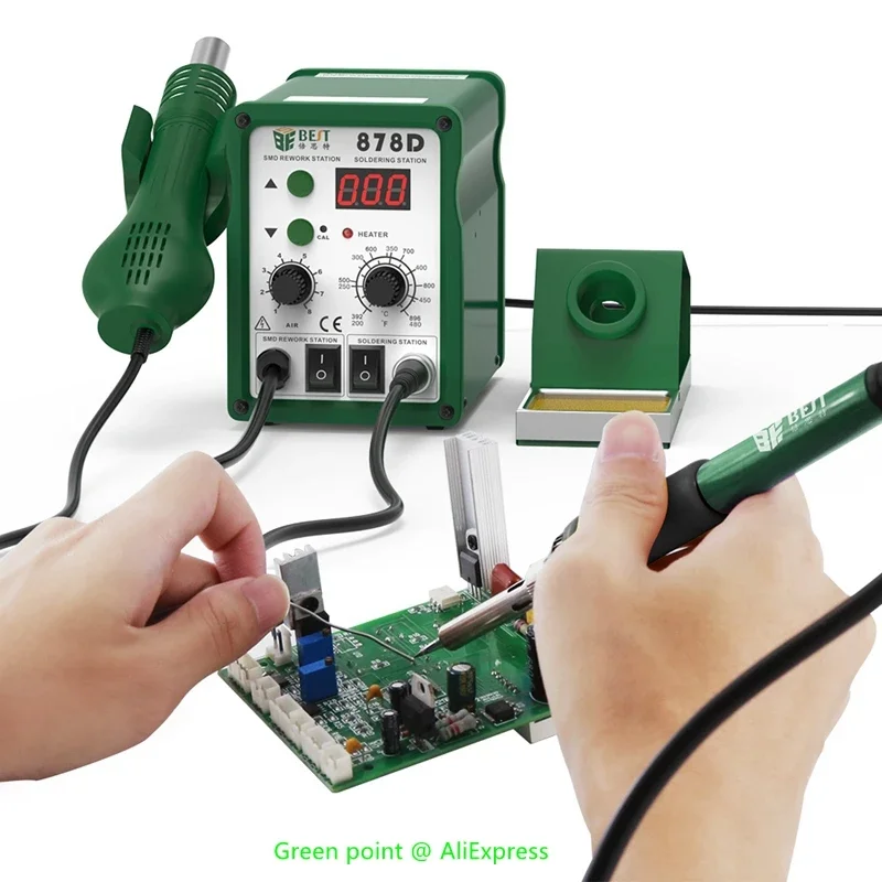 2 IN 1 LED Digital Display BST-878D Lead-Free Hot Air Gun With Soldering Iron Adjustable Temperature Rework Soldering Station