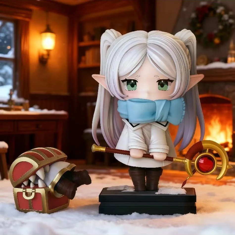 beyond Journey's End 14cm Winter Frieren Elf Figure Kawaii Anime Desk Decor with Mimic Chest Otaku Gift Cute 5.51in Collectible view 3
