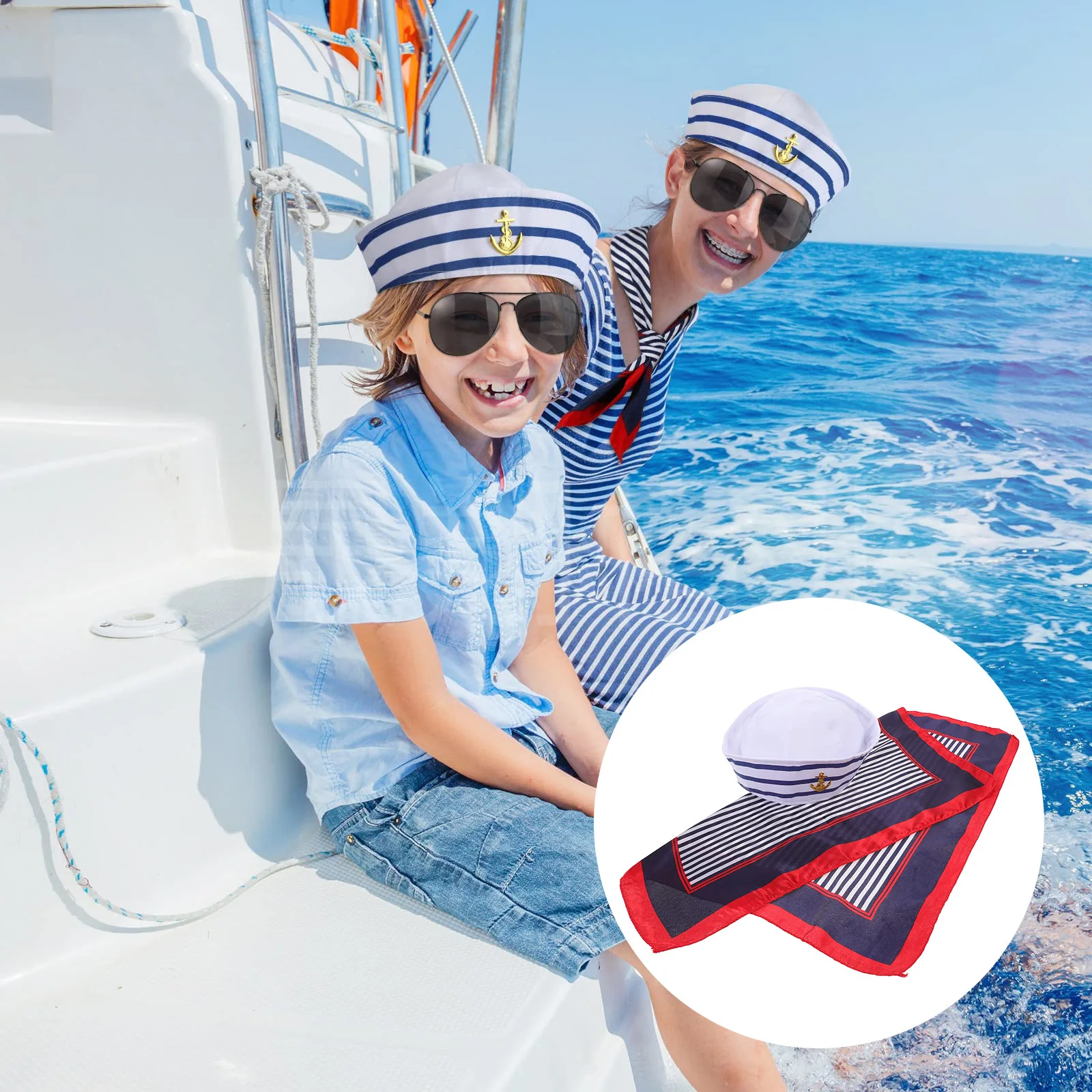 

1 set Captain Sailor Hat Scarf Set Yacht Captain Cap For Party Cosplay Sailor Costume Accessory Boating Outdoor Travel Use