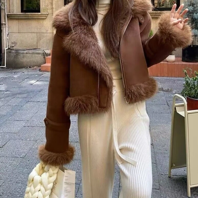 Suede Short Motorcycle Jacket 2025 Autumn and Winter Korean Women's Jacket with A Sense of Leisure Design