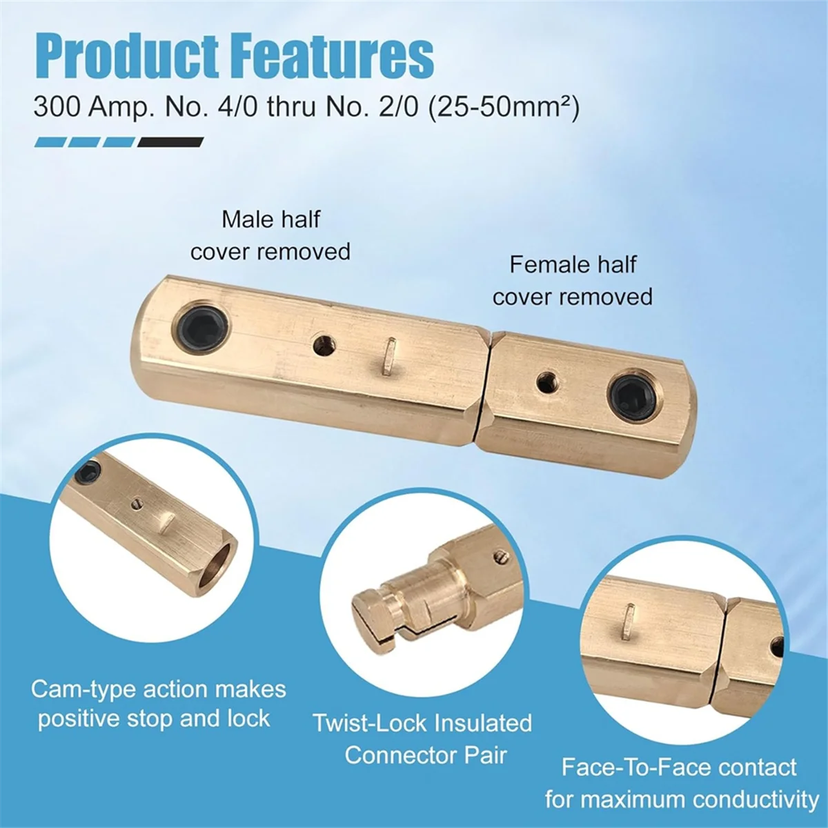

A002 3PK Welding Lead Connectors, Positive Cam Twist-Lock Insulated Connector Pair for Welding Cable, Lead Connectors