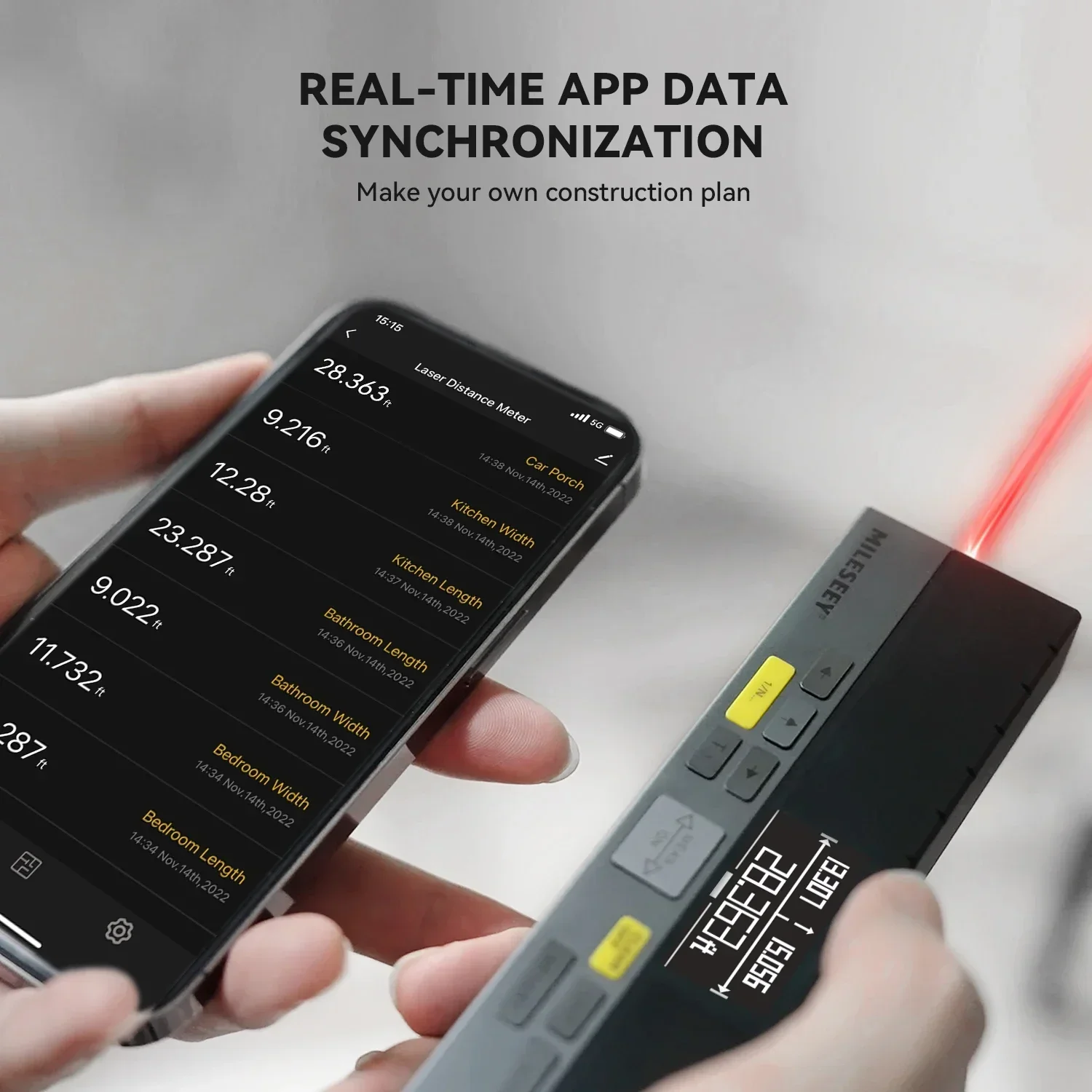 Medidor de distância a laser bilateral DP20, fita digital multifuncional de 120 m com ângulo e marca, Bluetooth recarregável