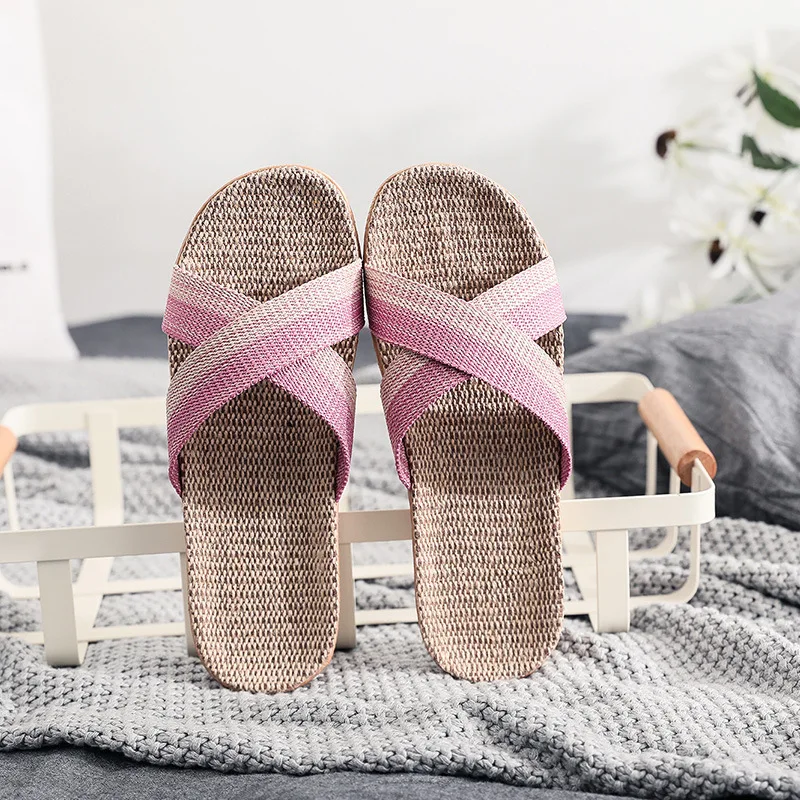 

Breathable Linen-Look Sandals Women - Men‘s Lightweight Crossweave Straps Contoured Arch Support Slip-Resistant Summer Slippers