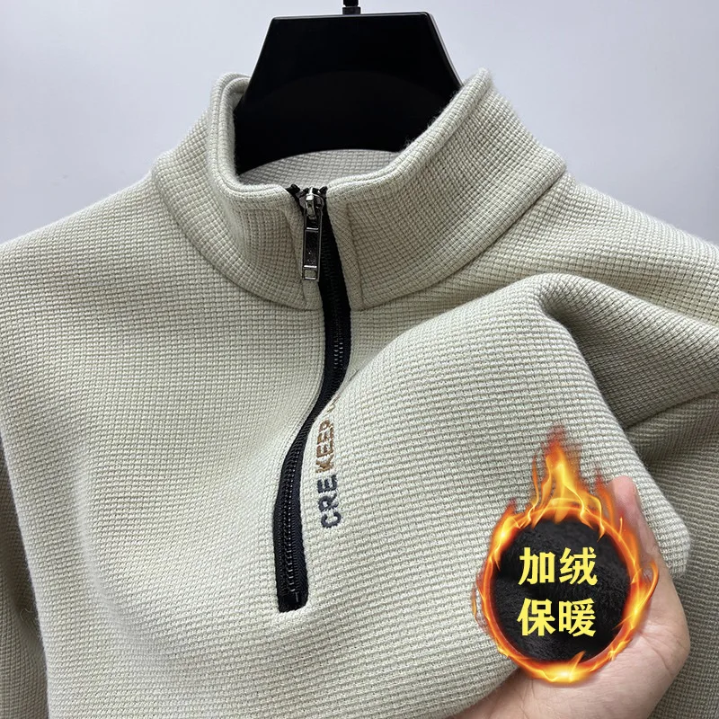 

New Autumn and Winter Zipper Sweater Winter Warm Casual Men's Long-sleeved Stand-up Collar Bottoming Top Outer Wear