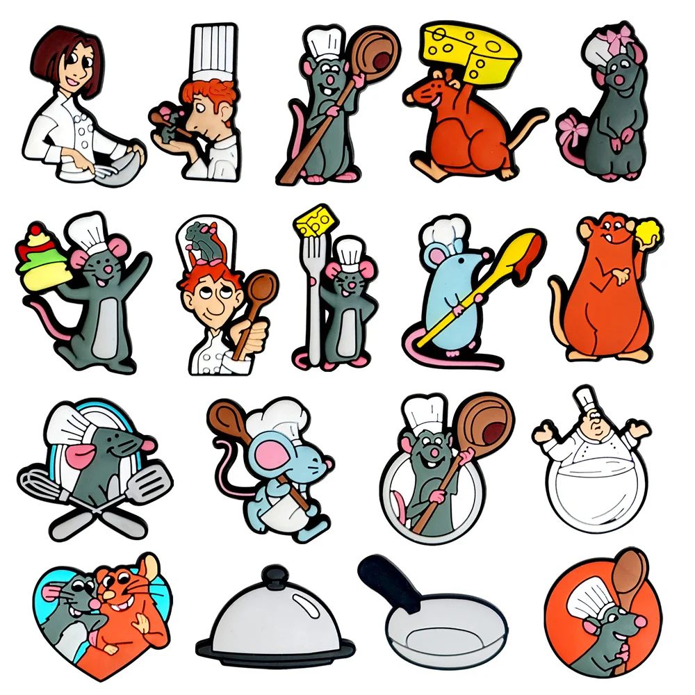 

18/50Pcs Hot Toys Ratatouille Shoe Charms Cartoon Animal Shoes Decoration Accessories Clog Sandal Buckle Kids PartyGifts