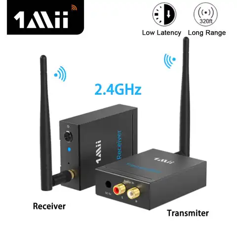 1Mii 2.4Ghz 무선 오디오 송신기-수신기, 320ft 장거리 20ms 낮은 지연 192kHz/24bit HiFi 오디오, TV/스피커 등