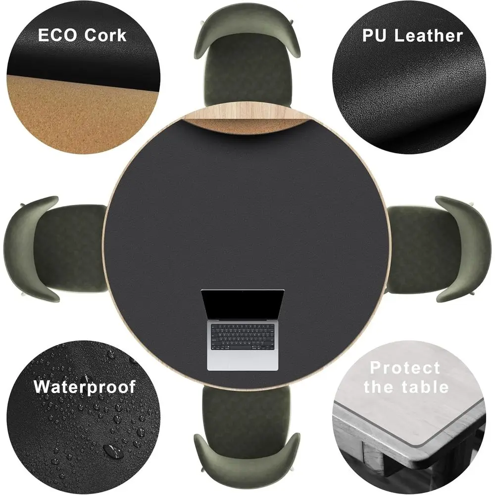 Round Table Mats - 54-40 Inches Cork Leather Placemats - Customizable for Side Dining or Coffee Tables (Black)