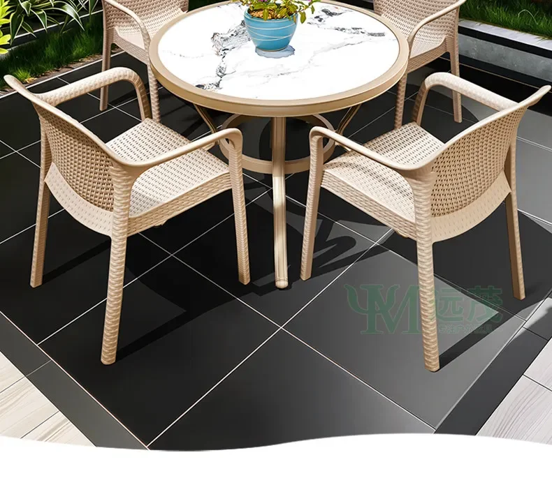 DSA outdoor courtyard high-end rock slab small round table imitation chair villa outdoor garden open-air and sunscreen